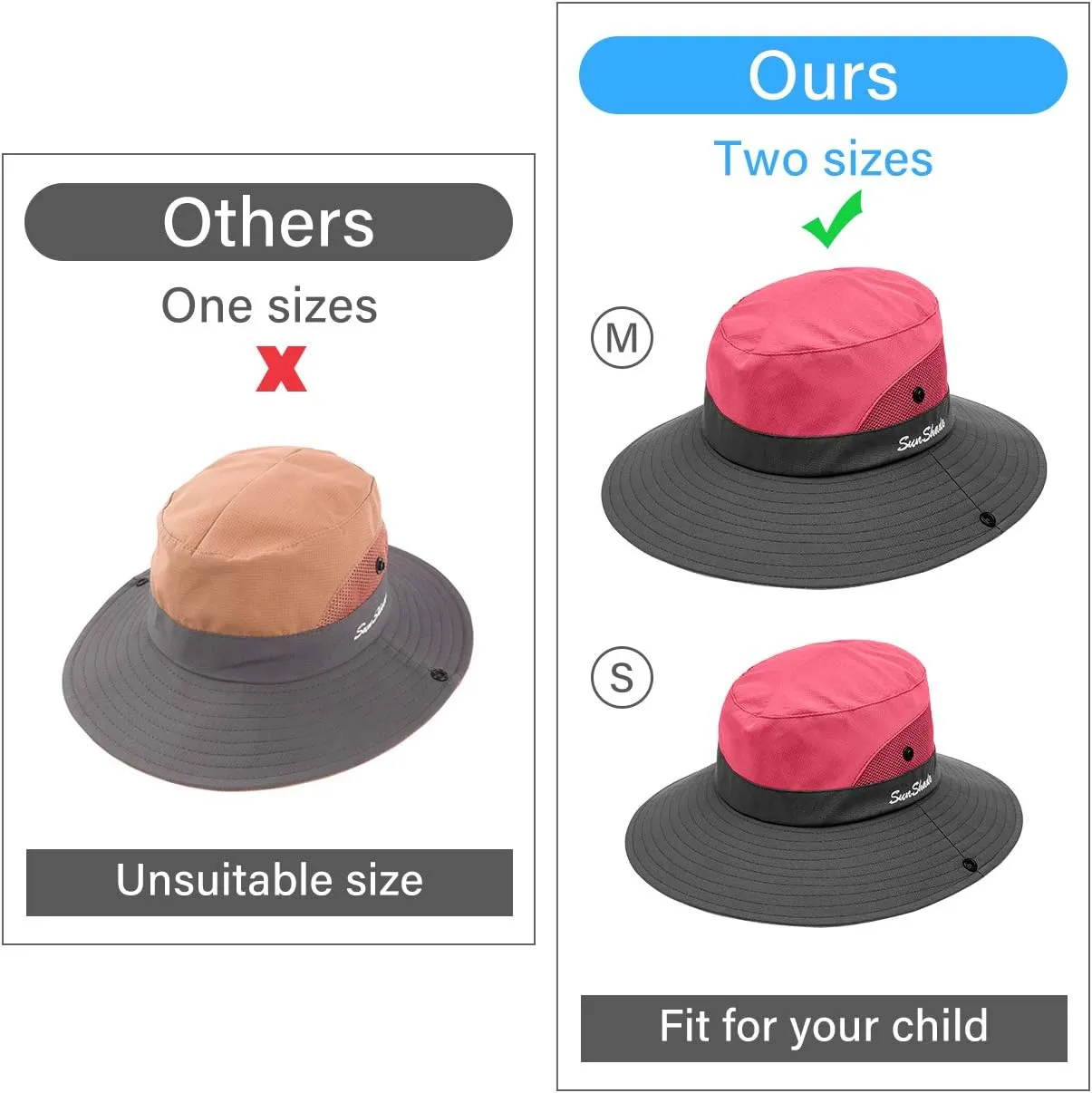 LCZTN Kids Ponytail Sun Hat Wide Brim UV Protection for Girls Beach Bucket Cap