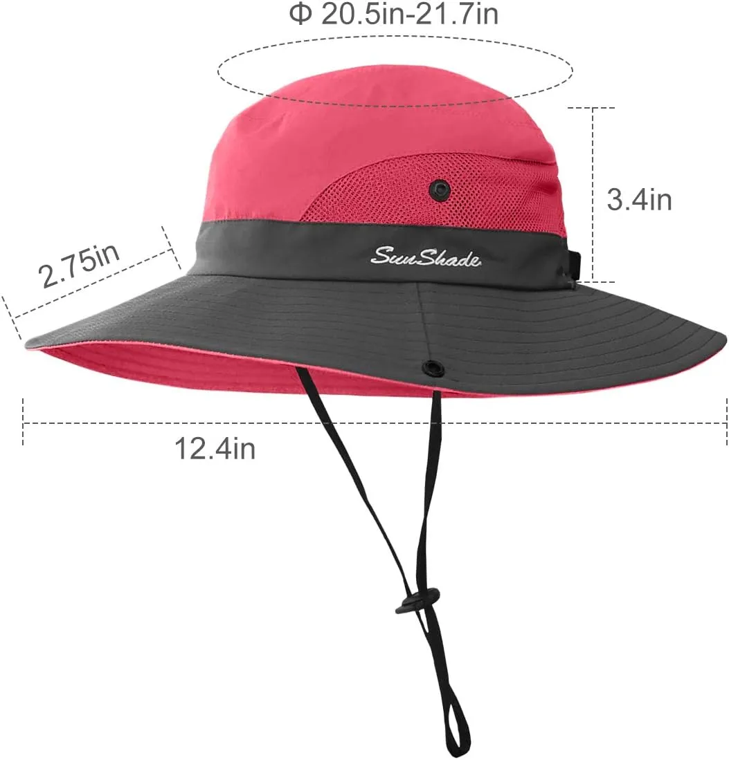 LCZTN Kids Ponytail Sun Hat Wide Brim UV Protection for Girls Beach Bucket Cap