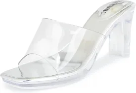 NBUUNBU Chunky Heels for Women Clear Platform Heels Sexy Block High Heels Sandals Square Toe Open Toe Transparent Strap Comfortable Dress Shoes Slip on Mules