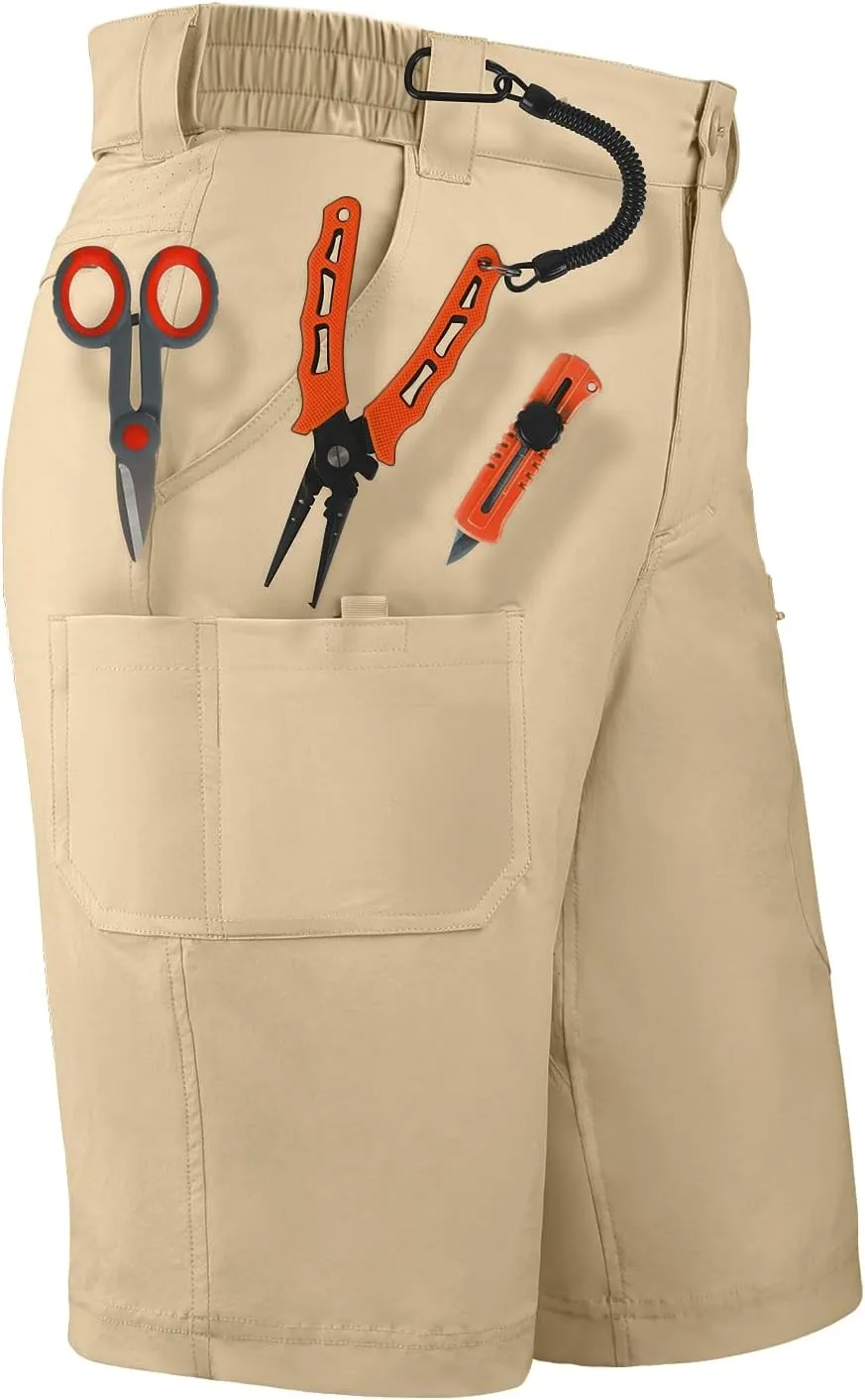 Palmyth Men's Fishing Short Quick Dry 10.5?? Sun Protection UV UPF 50  Cargo Shorts Water Resistant for Saltwater Freshwater