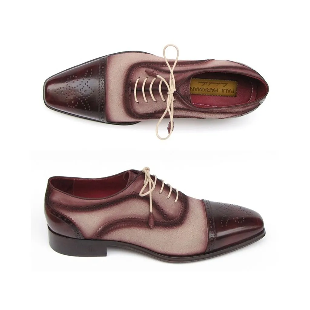 Paul Parkman Men's Captoe Oxfords - Bordeaux / Beige  Suede Upper and Leather Sole (ID#024-BRR)