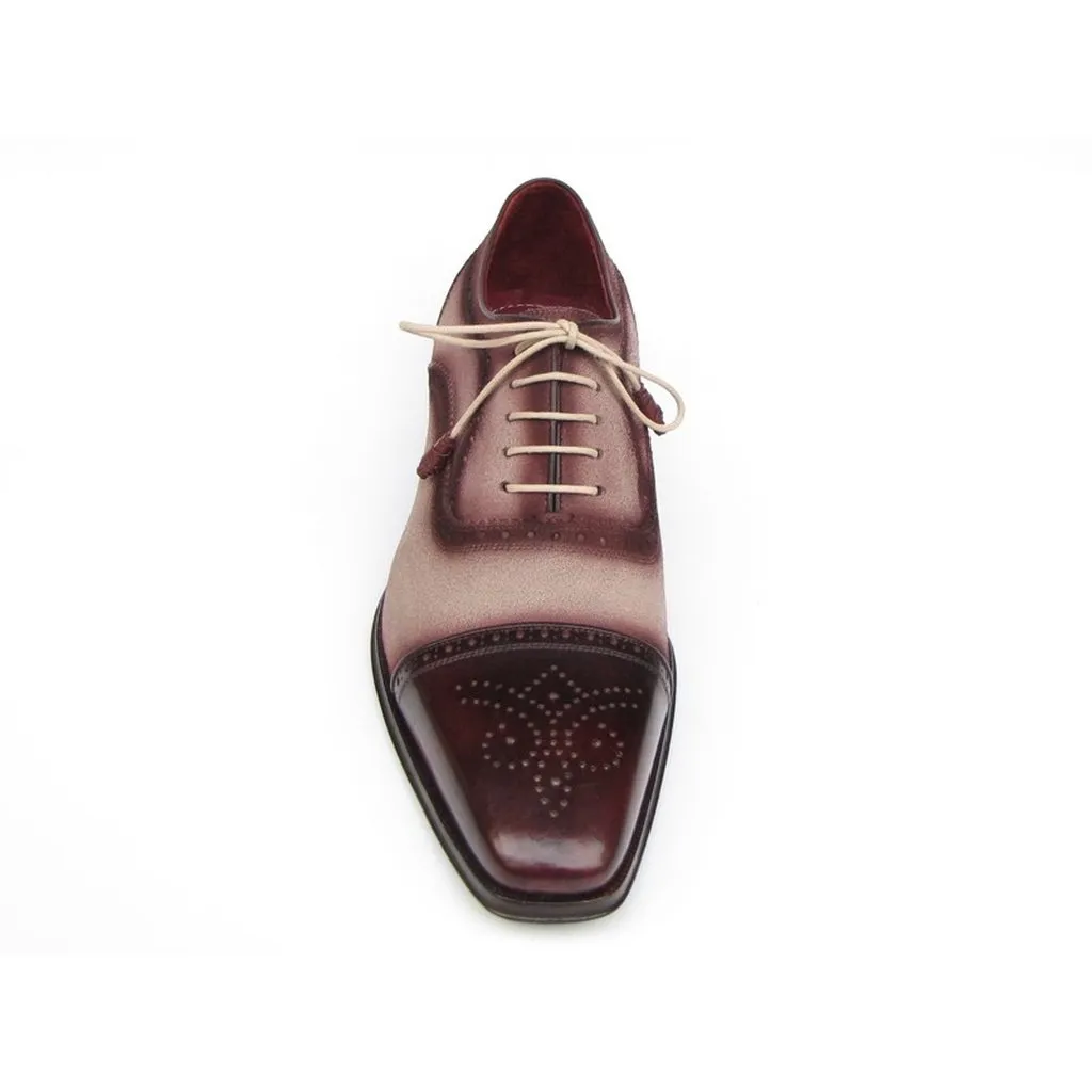 Paul Parkman Men's Captoe Oxfords - Bordeaux / Beige  Suede Upper and Leather Sole (ID#024-BRR)