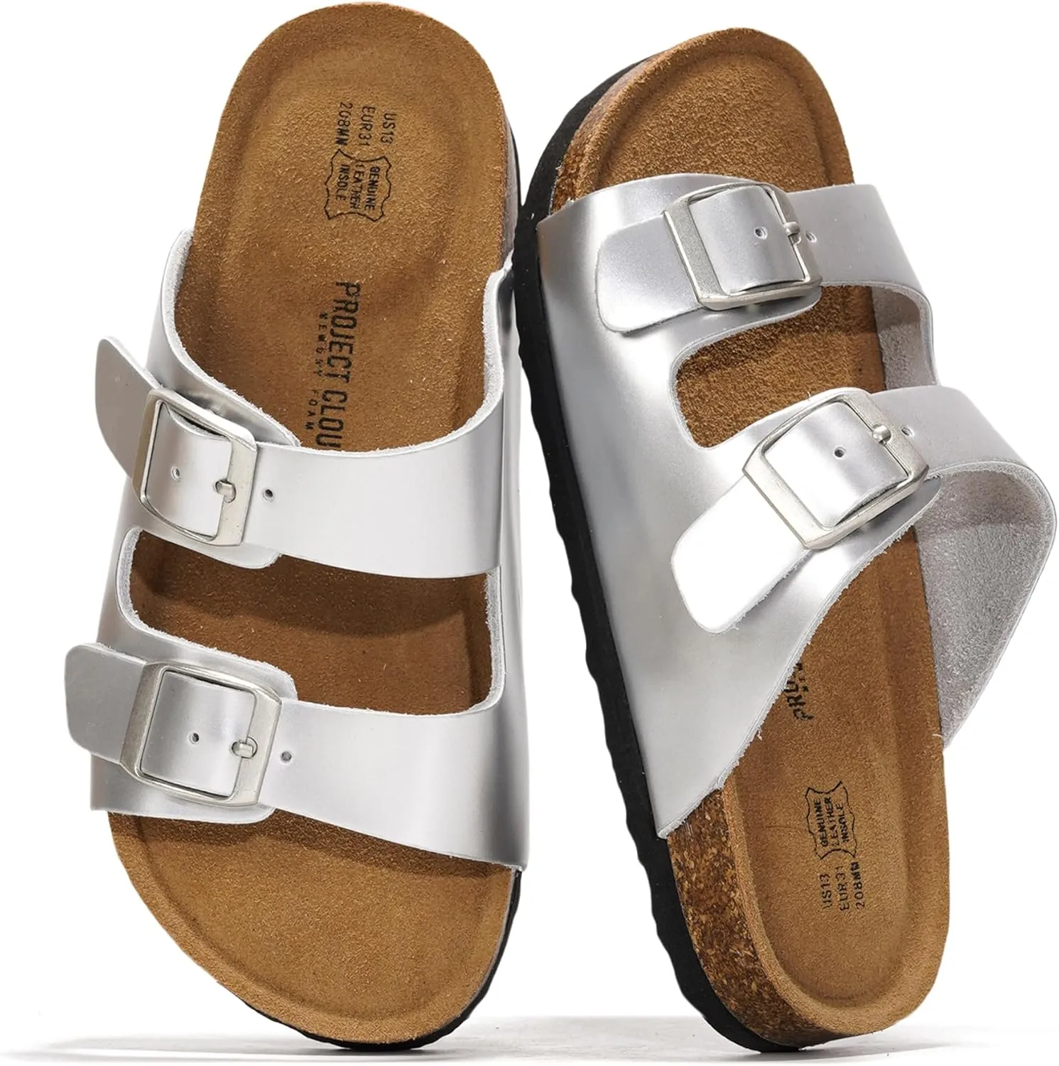 Project Cloud Genuine Leather Slides For Kids - Natural Cork Footbed Summer Sandals Beach Slide Sandals for Girls & Boys - Non-Slip Boys & Girls Sandals (Little Venita)