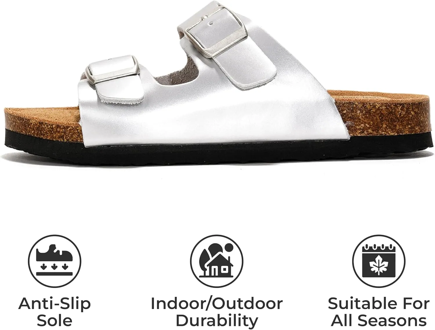 Project Cloud Genuine Leather Slides For Kids - Natural Cork Footbed Summer Sandals Beach Slide Sandals for Girls & Boys - Non-Slip Boys & Girls Sandals (Little Venita)
