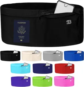 StashBandz Unisex Travel Money Belt, Running Belt, Fanny and Waist Pack, 4 Large Security Pockets -1 Zipper Pocket, Fits All Size Phones Passport and More