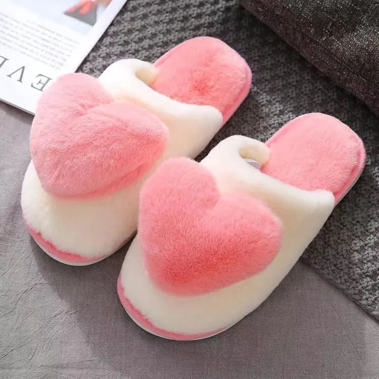 Super Soft Heart-Shaped Cotton Slippers for Couples – Warm, Non-Slip Winter Indoor Slippers for Women