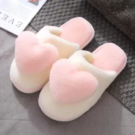 Super Soft Heart-Shaped Cotton Slippers for Couples – Warm, Non-Slip Winter Indoor Slippers for Women