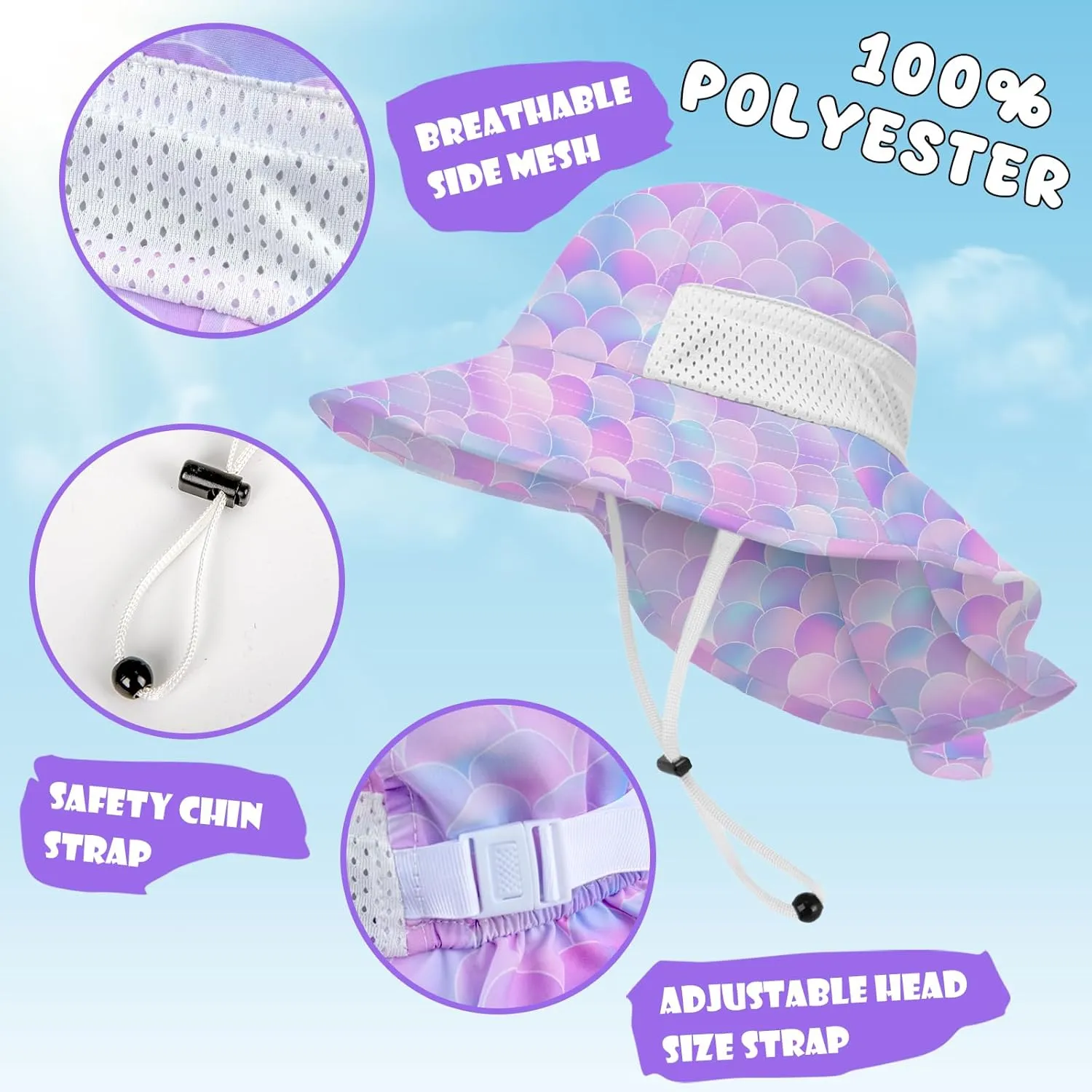 Toddler Baby Sun Hat Kids Summer UPF 50  for Boys Girls Adjustable Beach Hats with Bucket Wide Brim Age 1-7 Years