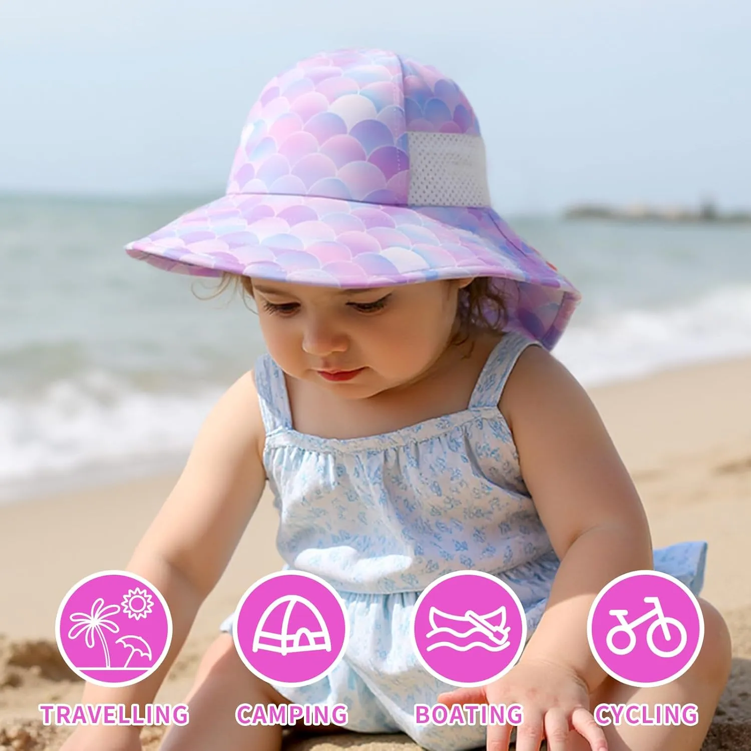 Toddler Baby Sun Hat Kids Summer UPF 50  for Boys Girls Adjustable Beach Hats with Bucket Wide Brim Age 1-7 Years