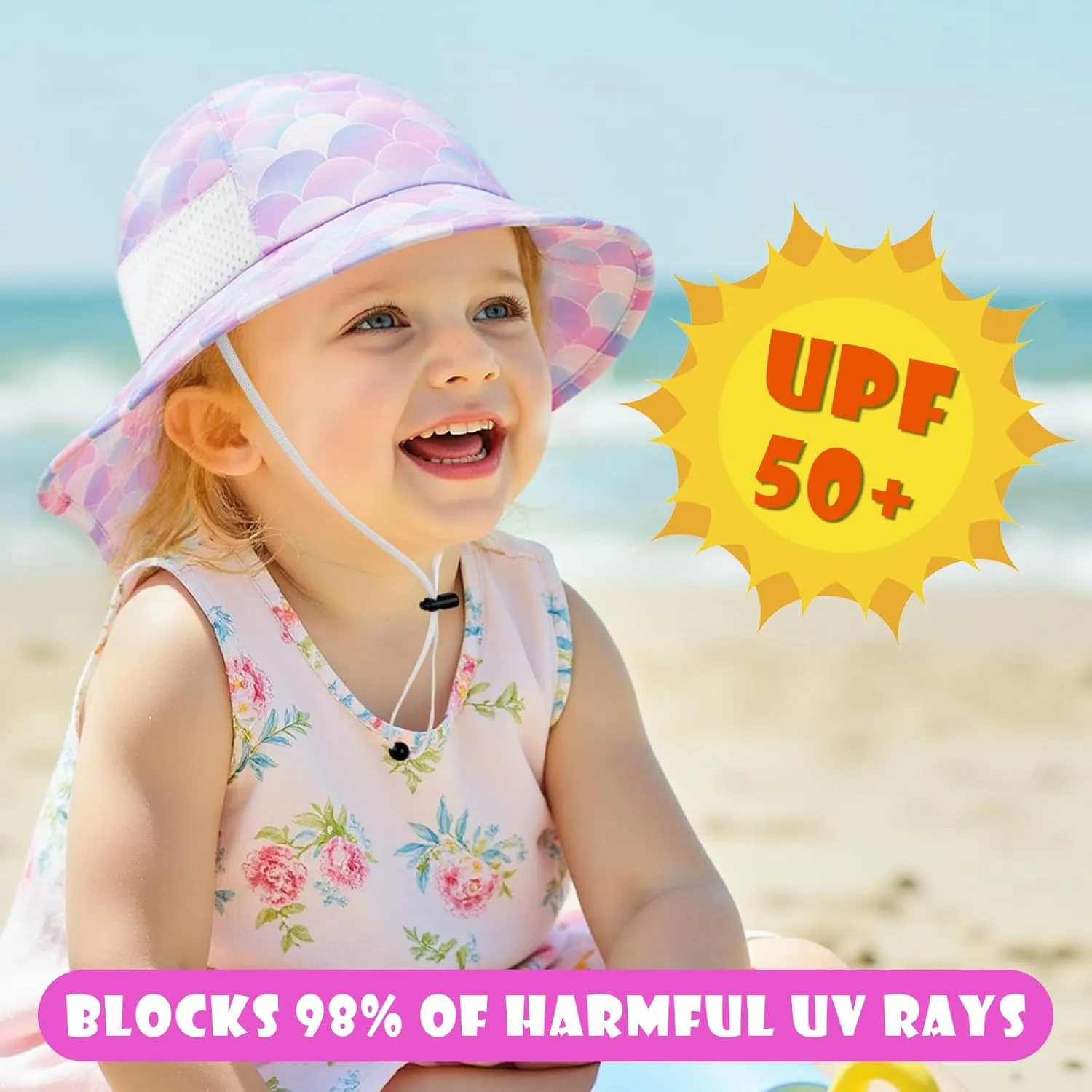 Toddler Baby Sun Hat Kids Summer UPF 50  for Boys Girls Adjustable Beach Hats with Bucket Wide Brim Age 1-7 Years