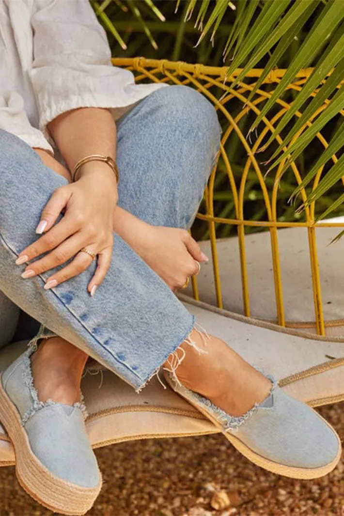 Toms Valencia 10019798 Blue Denim Platform Espadrille