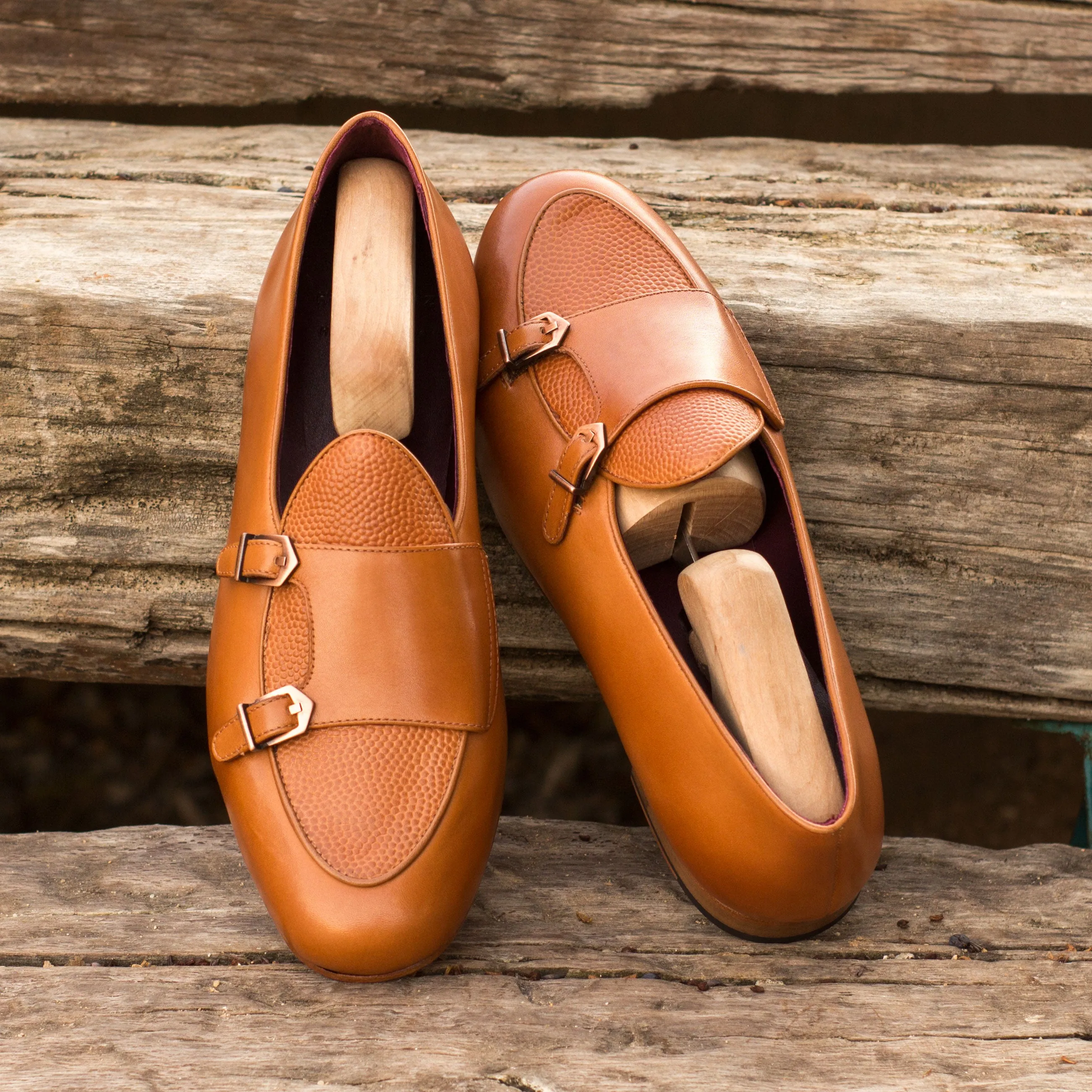 Unique Handcrafted Monk Slipper   cognac painted calf