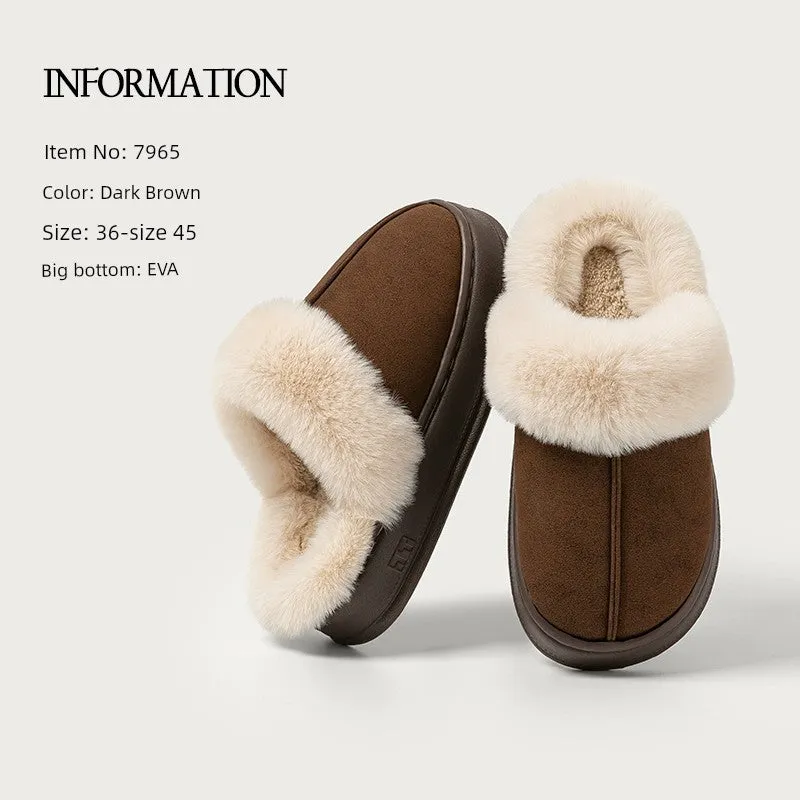 Velvet Winter Home Cotton Slippers – Cozy PU Leather Slippers with EVA Sole for Comfort and Warmth
