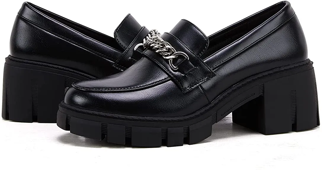 Women Platform Loafers Slip on Chain Casual Loafers