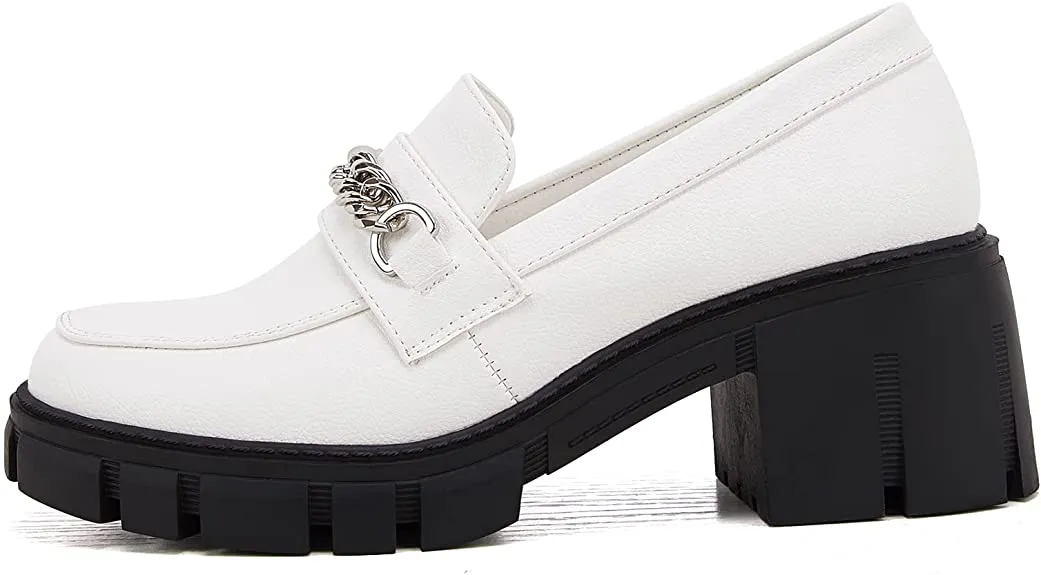 Women Platform Loafers Slip on Chain Casual Loafers