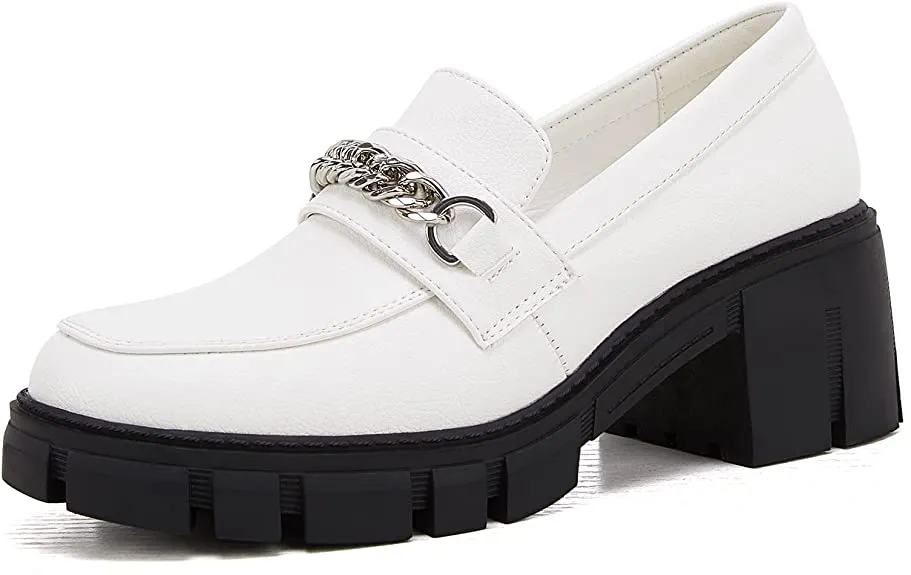 Women Platform Loafers Slip on Chain Casual Loafers