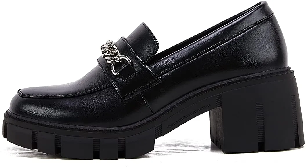 Women Platform Loafers Slip on Chain Casual Loafers