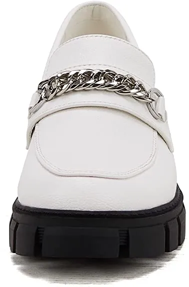 Women Platform Loafers Slip on Chain Casual Loafers