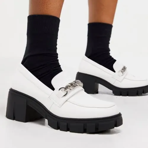 Women Platform Loafers Slip on Chain Casual Loafers