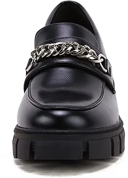 Women Platform Loafers Slip on Chain Casual Loafers
