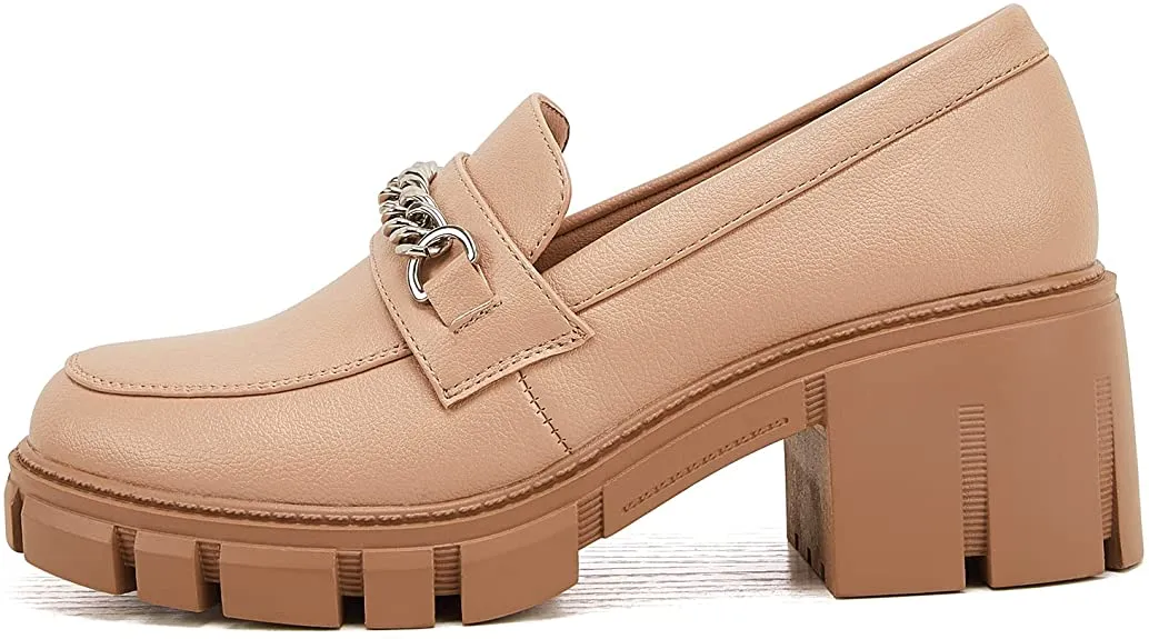 Women Platform Loafers Slip on Chain Casual Loafers