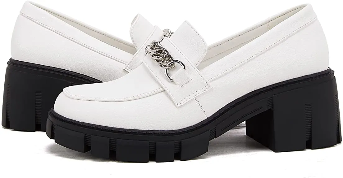 Women Platform Loafers Slip on Chain Casual Loafers