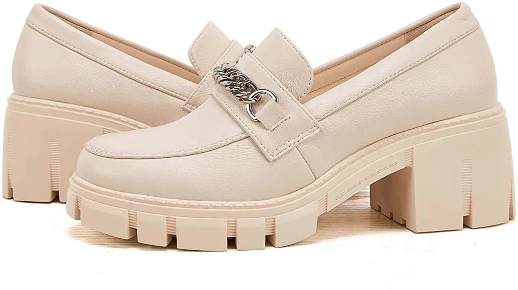 Women Platform Loafers Slip on Chain Casual Loafers