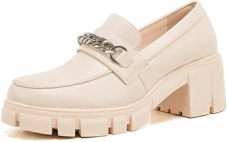 Women Platform Loafers Slip on Chain Casual Loafers