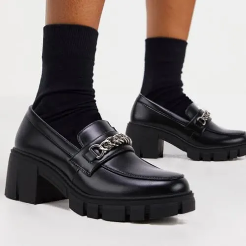 Women Platform Loafers Slip on Chain Casual Loafers