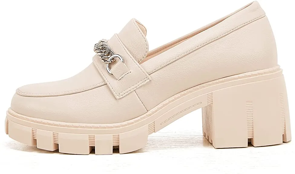 Women Platform Loafers Slip on Chain Casual Loafers