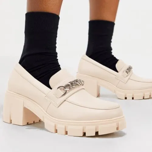 Women Platform Loafers Slip on Chain Casual Loafers