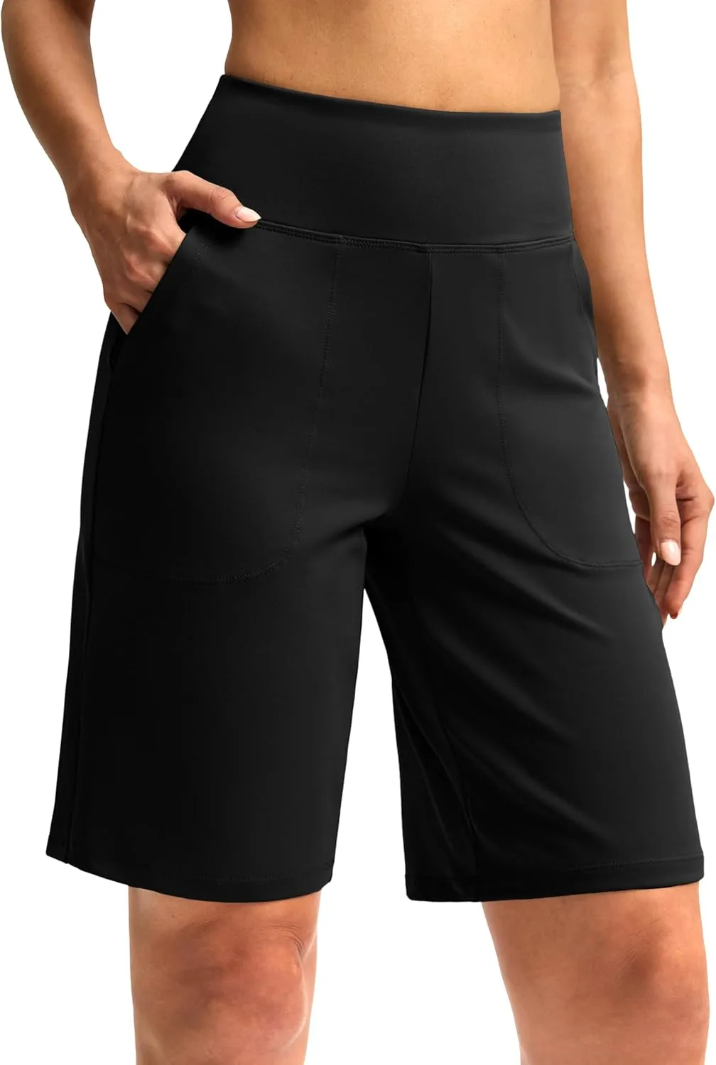 Women's 10" Bermuda Shorts Knee Length with Pockets High Waisted Athletic Long Shorts for Casual Walking Running Yoga