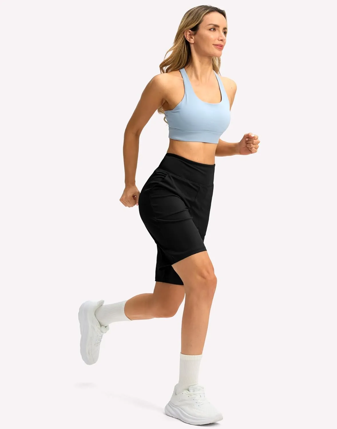 Women's 10" Bermuda Shorts Knee Length with Pockets High Waisted Athletic Long Shorts for Casual Walking Running Yoga