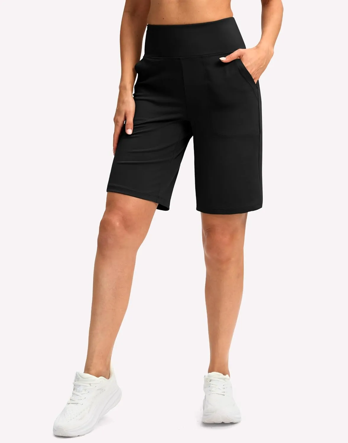 Women's 10" Bermuda Shorts Knee Length with Pockets High Waisted Athletic Long Shorts for Casual Walking Running Yoga