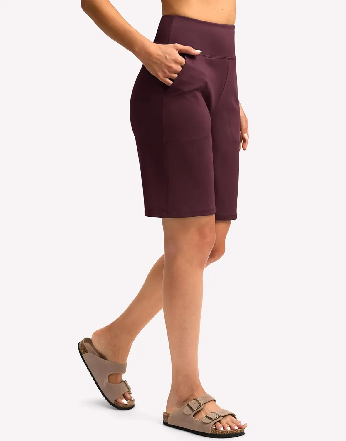 Women's 10" Bermuda Shorts Knee Length with Pockets High Waisted Athletic Long Shorts for Casual Walking Running Yoga