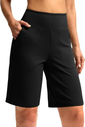 Women's 10" Bermuda Shorts Knee Length with Pockets High Waisted Athletic Long Shorts for Casual Walking Running Yoga