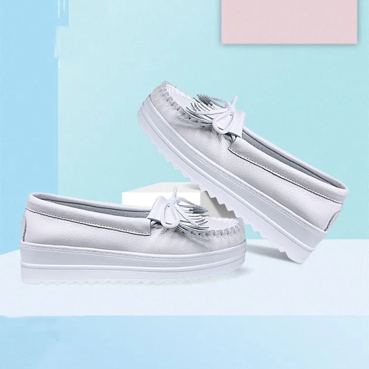 Women's white slip on platform wedge tassels loafers shoes